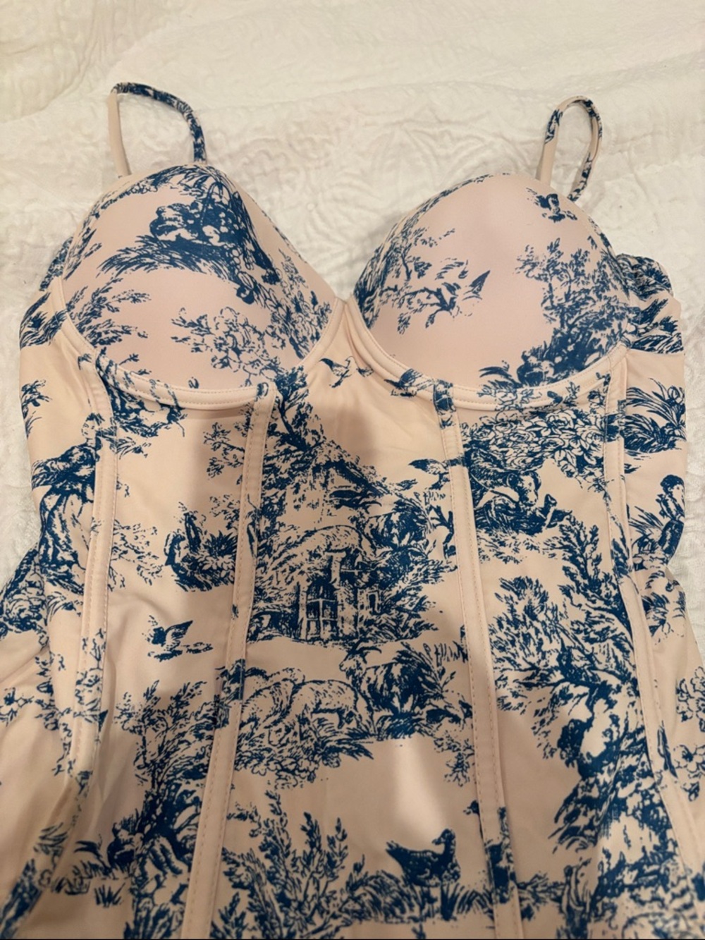 1960s Ink Floral Spaghetti Strap One-Piece Swimsuit new 🆕 - Picture 5 of 5